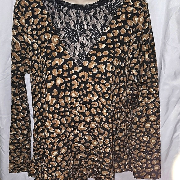 Joy Joy Black and Tan Animal Print Blouse - Picture 3 of 5